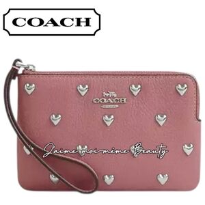 Coach Pink Wristlet with Silver Heart Studs Valentine'S 2026
